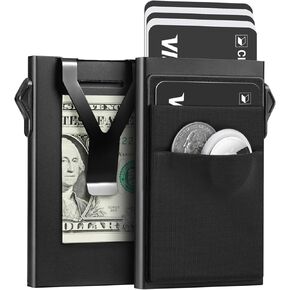 YESIIW Wallet for Men, Minimalist Wallet for Men with Money Clip, Slim Card Holder Mens Wallets RFID Blocking, Pop Up Metal Wallet Credit Card Case for Cash and Coins, Black