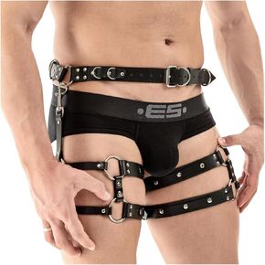 Men's PU Leather Caged Thigh Holster Goth Sexy Punk Suspenders Cage Leg Garter Thigh Harness Men Restraints Leg Harness (PU Leather material upgrade)