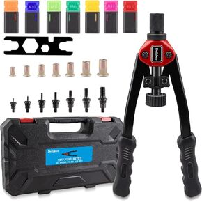 Rivet Nut Tool, 16-Inch Hand Rivet with 7 Mandrels(M3 M4 M5 M6 M8 M10 M12) and 70pcs Rivnut Tool Kit, Riveting Tools with Nut Setting System Totally, Rugged Carrying Rivet nut Assortment Kit