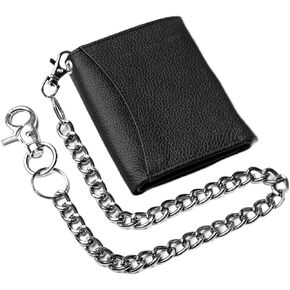 Chain Wallets for men Biker Chains Top-Grain Cow Leather Trifold Wallet With Chain RFID-Safe Snake Texture, Durable Wallet Leather Wallets Design In USA (J110-WC, Black)