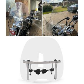 ECOTRIC 19"x17" Clear Windshield Universal Compatible with Harley Davidson Honda Magna Shadow Spirit Sabre Kawasaki Vulcan Vn Yamaha Cruiser Motorcycle Transparent Windscreen Durable