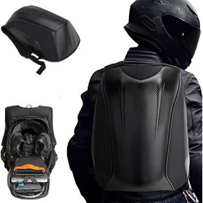 JFG RACING Motorcycle Backpack Waterproof Bag Men - Hard Shell Backpack Carbon Fiber Motorbike Helmet Backpack Waterproof Large Bag For Travelling Camping Cycling Storage Bag