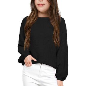 Girls Pullover Sweaters Kids Long Sleeve Drop Shoulder Sweaters Casual Boat Neck Knit Jumper Tops
