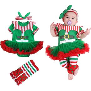 FANCYINN Baby Girls First Christmas Costumes Elf Lil Outfit Newborn Xmas
