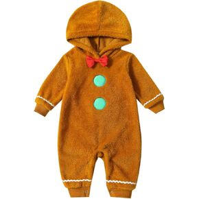 Baby Gingerbread Costume Boy Girl Christmas Outfit Gingerbread Man Romper Jumpsuit Footies with Hat Cosplay Outfit