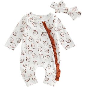Toddler Baby Girl Boy My First Christmas Outfits Long Sleeve Romper Santa Claus Bodysuit with Hat Set 2Pcs