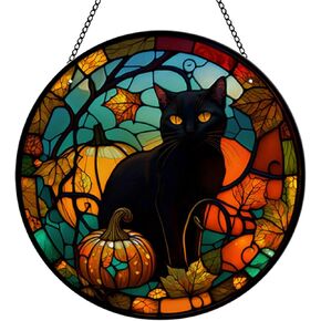 MATIHAY Acrylic Window Hanging - Black Cat Window Hanging, Cat Wall Decor for Cat Lovers, Black Cat/Crow Halloween Fall Christmas Decor for Home, Cafe (Little Cat,L)