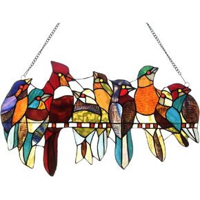 Capulina Mothers Day Stained Glass Birds Gifts Window Hangings 9 Multicolor Birds on a Wire Suncatcher Birds Lovers Gifts Decor for Home Office