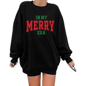 سويت شيرت عيد الميلاد للنساء: قميص Merry Sweatshirt Glitter Pach Merry Shirt Xmas Overzise Pullover Tops