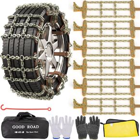AutoChoice Emergency Snow Chains, Tire Chains with Thickened Manganese Steel for Car Truck SUV in Ice, Sand and Mud(6 Packs, Tire Width 235-285mm)