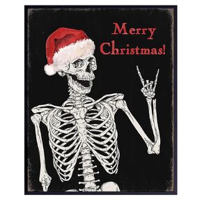 Cute Christmas Wall Art & Decor - Funny Christmas Decorations for Men - Merry Christmas Decor - Black Christmas Decorations - Skeleton Holiday Home Decor - Xmas Wall Art Poster - UNFRAMED 8x10