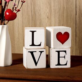 Valentines/St. Patrick’s Day Decor, 4Pcs LOVE Valentines Day Decor Wooden Signs, Farmhouse Valentines Day Home Decor, Valentine's Day/St. Patrick’s Day Decorations for the Home Table Decor Valentines Day Gifts