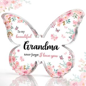 Gifts for Grandma, Best Grandma Christmas Gift - 5x3.8x0.5 Inch Butterfly-Shaped Acrylic Plaque Keepsake - Mothers Day Gift, Grandparent Day Gift, Birthday Gift, Christmas Gift for Grandma