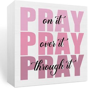 Pink Office Desk Accessories Decor Sign, Pink Dorm Room Decor for Women, Pink Bathroom Decor, Inspirational Christian Gifts for Women Boss, Pray on it Wooden Sign Bible Verse Wall Art Decor in Kuwait