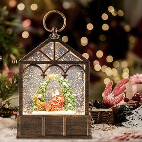 MUMTOP Christmas Lanterns, Cardinal Music Snow Globe Lantern, Snow Globes Christmas Music Box with Swirling Glittering and LED Light Christmas Home Decor Gift(Red)