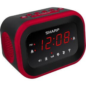 Sharp Big Bang Super Loud Alarm Clock for Heavy Sleepers, 6 Extremely Loud Wake Up Sounds: Rooster, Bugle, Nagging Mom, Jackhammer, Siren, Beep – Up to 115db Volume, Red/Black with Red LED Display