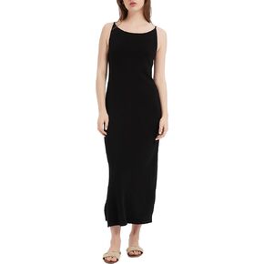 100% Merino Wool Women’s Casual Sleeveless Boat Neck Spaghetti Strap Bodycon Maxi Dress Black Long Dresses