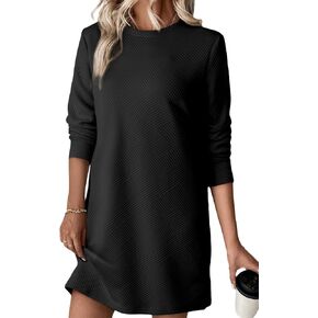 Women's Pullover Sweatshirt Dress Crewneck Long Sleeve 2024 Trendy Fall Casual Textured Mini Dresses with Pockets
