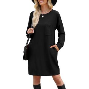 WIHOLL Womens Long Sleeve Dress Loose Fit Casual Crewneck Flowy Mini Dresses with Pockets Fall Fashion in Kuwait
