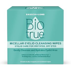 Biotrue Micellar Eyelid Cleansing Wipes are Eyelid Care for Irritated and Dry Eyes from Bausch + Lomb, Fragrance Free, Soothing, Naturally Inspired, Pack of 30