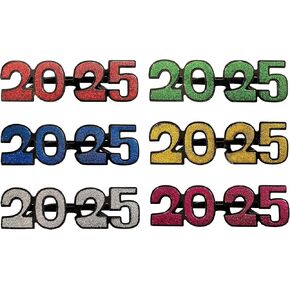 6 Pack of 2025 New Year's Crystal/Glitter/Solid/Metallic Plastic Party Glasses Celebration Eyeglasses
