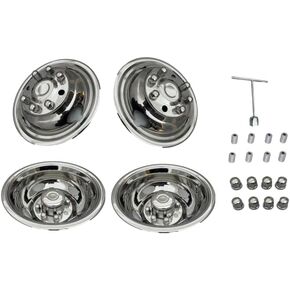Fitting for 1992-2021 Ford E350 E450 16 Inch Wheel Simulator a Full Set 4 PCS for Ford RV Motorhome Van SS304 Polished Surface Wheel Hubcaps