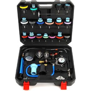 28pcs Universal Radiator Pressure Tester Kit, Coolant Vacuum Refill kit，Coolant Pressure Tester Kit with Manual Pump and Color-Coded Test Caps (Black)