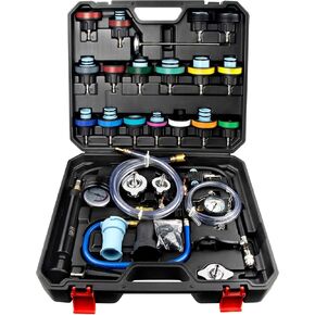 LLNDEI Coolant Radiator Pressure Tester kit 28PCS Radiator Pressure Tester Pneumatic Vacuum Cooling System Purge Refill Leak/Refiller Set, Universal Automotive Domestic/Import Vehicles, Motorcycle