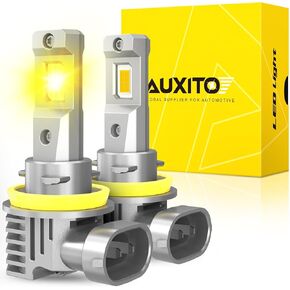 AUXITO H11/H8/H16 LED Fog Light Bulbs or DRL, 3000K Amber Yellow Light, 600% Super Brightness, Fanless Mini Size Fog Lights Replacement for Cars, Play and Plug (Pack of 2)