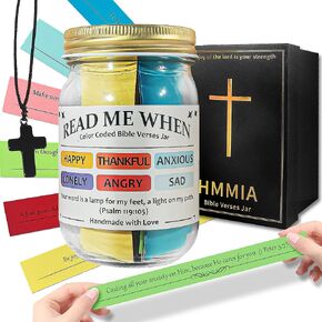 Read Me When Bible Verses Jar - Scripture Prayer Cards with Cross Necklace for Emotions & Feelings, Hope Jar with Inspirational Verses for Daily Motivation, Christian Gifts for Women Men