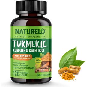 NATURELO Turmeric Curcumin - BioPerine for Better Absorption - Curcuminoids, Black Pepper, Ginger Powder - Plant-Based Joint Support - 120 Vegan Capsules