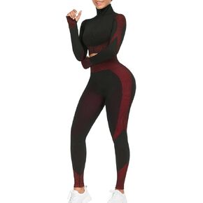 FeelinGirl Workout Sets for Women-2 Piece Seamless Yoga Outfit High Waist Leggings Crop Top Gym Sets