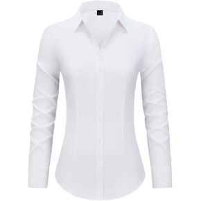 Women's Button Down Shirts Collared Fitted Dress Shirts Long Sleeve Wrinkle Free Blouse Formal Office Work Tunic Tops