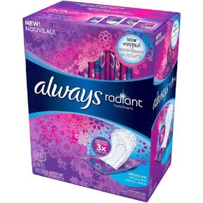 فوط صحية نسائية يومية من Always Radiant للنساء، امتصاص عادي، غير معطرة، 96 قطعة (عبوة من 1) in Kuwait