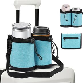 Extra Luggage Cup Holder Free Hand Drink Caddy for Suitcases to Travel and Business Trip,Travel Must Haves for Men & Women,Holds Two Coffee Cups,Passport,Flight Attendant Essential Organizer-Black