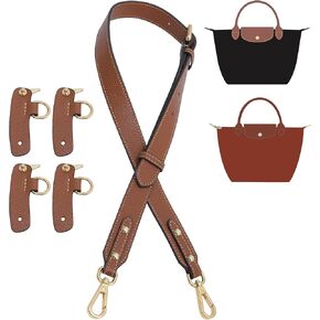 Upgraded 4 Buckles Purse Strap Replacement Compatible with Longchamp S/M/L Bag, Anti-slip Leather Bag Strap Conversion Kit, Handbags Crossbody Shoulder Strap 34-41'' Adjustable for Women(Brown)