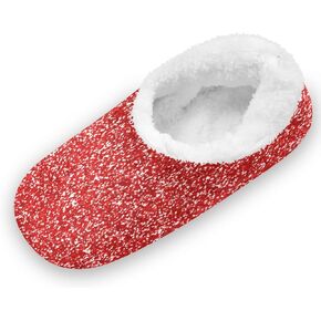Ruby Red Color Glitter Sparkle Slippers for Kids Home House Fuzzy Slipper Indoor Soft Plush Fleece Non Slip Casual Shoes for Boys Girls, XS