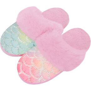 Girls House Slippers Mermaid Fluffy House Slippers No-Slip Soft Memory Foam Kids Slippers Girls for Kids House Shoes Indoor Outdoor