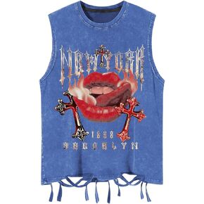 SOLY HUX Men's Summer Gothic Tank Top Graphic Print Distressed Sleeveless Shirts Vintage Hip-hop Vest