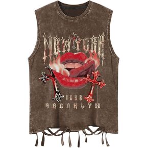 SOLY HUX Men's Summer Gothic Tank Top Graphic Print Distressed Sleeveless Shirts Vintage Hip-hop Vest in Kuwait
