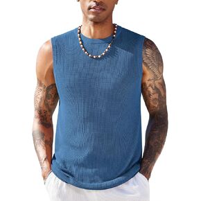 COOFANDY Mens Casual Knitted Tank Tops Crew Neck Sleeveless Muscle T Shirts Summer Beach Tops