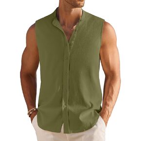 COOFANDY Men's Summer Beach Tank Tops Sleeveless Button Up Shirt Casual Textured Tank Shirts