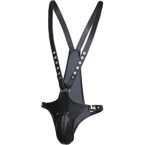 Men's Harness Jockstrap Shoulder Strap PU Leather Adjustable Belt Underwear Black