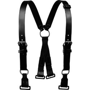 Firefighter Leather Suspenders with Loop with ABS Ring Attachment 4-Point Connection with Adjustable Straps