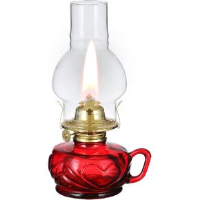 Vintage Green Kerosene Lamp with Handle Color Glass Oil Lamps for Indoor Use Large Indoor Decorative Oil Lamp Hurricane Lamp Lantern for Tabletop Decor Emergency Lighting