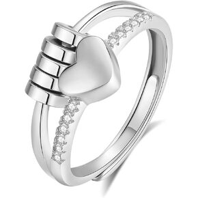 Vito 925 Sterling Silver Fidget Anxiety Ring for Women, Adjustable Open Spinner Ring Stress Relief Ring Stacking Band Anillos Jewelry Gift for Mom Daughter