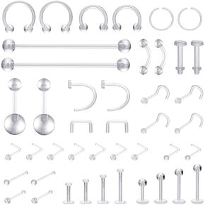 intera Clear Nose Ring Retainer 43pcs Piercing Retainers for Bioflex Nose Rings Septum Cartilage Rook Daith Earrings Horseshoe Eyebrow Lip Tragus Belly Rings for Men and Women