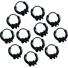 Anti-Allergy Unisex Plastic Hoop Ear Retainers & Nose Rings Set, 12 Pairs, With Extra Rings and Buckle (Black)