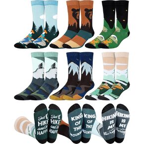 Eurzom 6 Pairs Camping Socks for Men Fun Camping Themed Socks Novelty Camp Gifts for Camping Hiking Lover