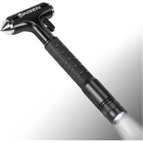 SINSEN Car Safety Hammer Flashlight, Tactical Emergency Rescue Tool, LED High Lumens Rechargeable Solar Powered Escape Kit, Window Glass Breaker and Seatbelt Cutter, Self Defense Multi-Function Torch